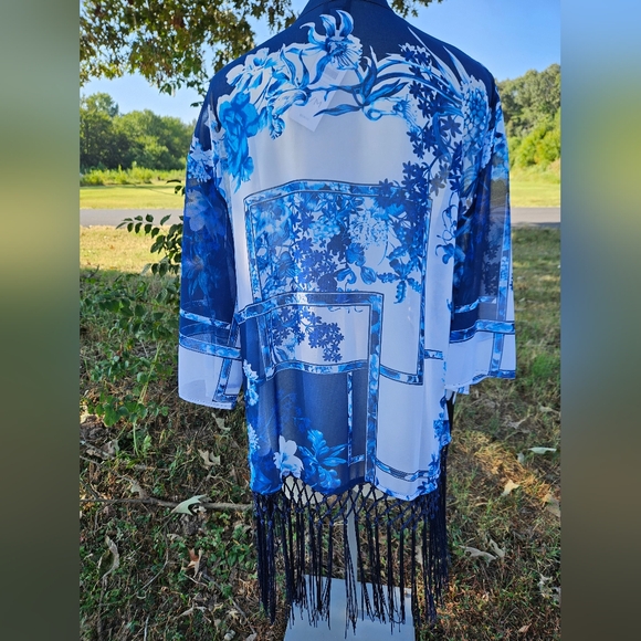 Chico's Patchwork Fringe Duster Travelers Collection - Picture 5 of 11